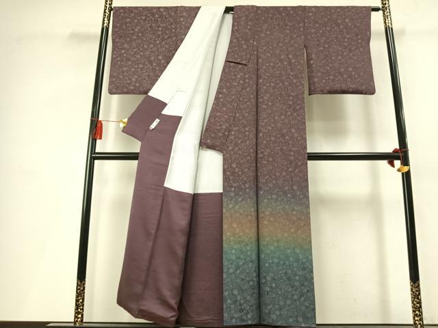 平和屋着物●訪問着 お召地 草花文 暈し染め 正絹 逸品 AABL3390fy