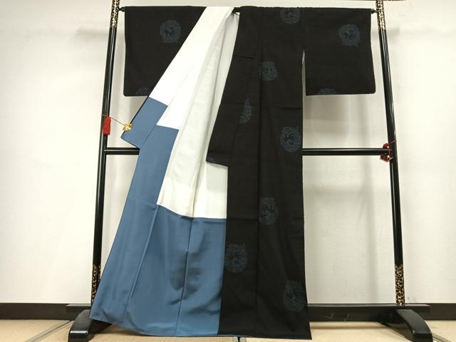 平和屋着物●本場結城紬 重要無形文化財 100亀甲 飛び亀甲柄 鳳凰文 正絹 逸品 AABL3397fy