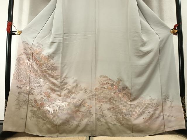 平和屋着物●訪問着 中国三大刺繍 スワトウ刺繍 汕頭刺繍 総刺繍 風景花文 暈し染め 正絹 逸品 AABL3399fy