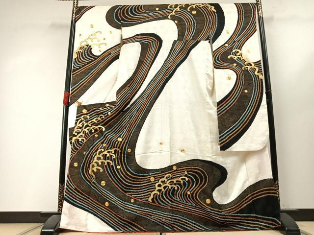 平和屋着物●豪華振袖 絞り 駒刺繍 唐草文 金彩 正絹 逸品 AABL3410fy