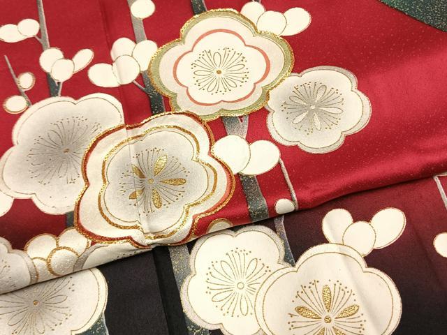 平和屋着物●豪華振袖 駒刺繍 枝梅文 暈し染め 金彩 正絹 逸品 AABL3419fy