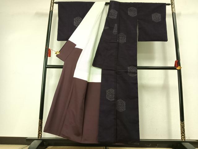 平和屋着物●結城紬 100亀甲 飛び亀甲柄 亀甲花文 正絹 逸品 AABL3433fy