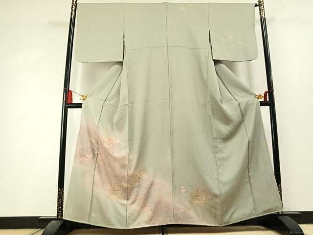 平和屋着物●訪問着 中国三大刺繍 スワトウ刺繍 汕頭刺繍 雪輪重ね花文 暈し染め 金彩 正絹 逸品 AABL3439fy