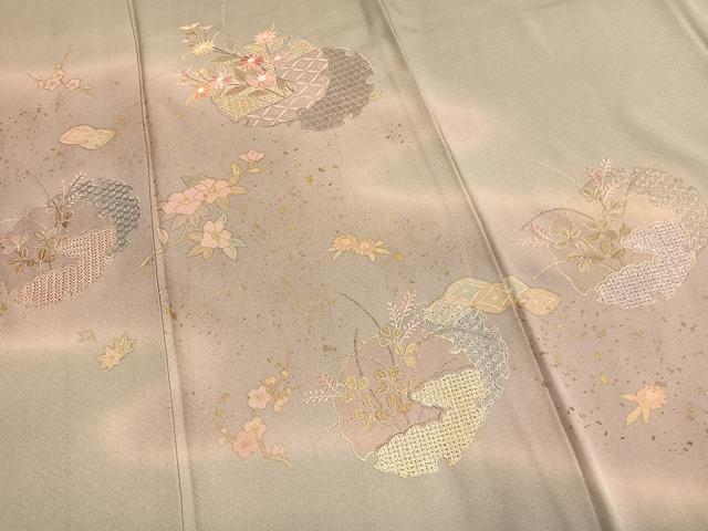 平和屋着物●訪問着 中国三大刺繍 スワトウ刺繍 汕頭刺繍 雪輪重ね花文 暈し染め 金彩 正絹 逸品 AABL3439fy