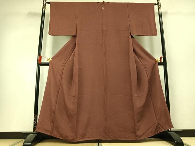 平和屋着物●上質な色無地 散らし地紋 赭色 正絹 逸品 未使用 AABL3452fy