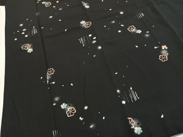 平和屋着物●上質な小紋 花蝶文 暈し染め 黒地 正絹 逸品 AABL3466fy