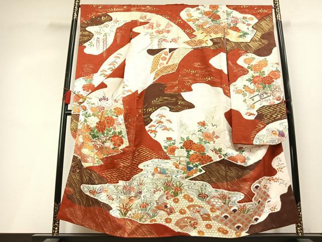 平和屋着物●創業460年・千總 振袖 駒刺繍 花鳥文 金彩 正絹 逸品 AABL3467fy