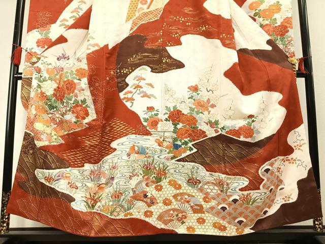 平和屋着物●創業460年・千總 振袖 駒刺繍 花鳥文 金彩 正絹 逸品 AABL3467fy