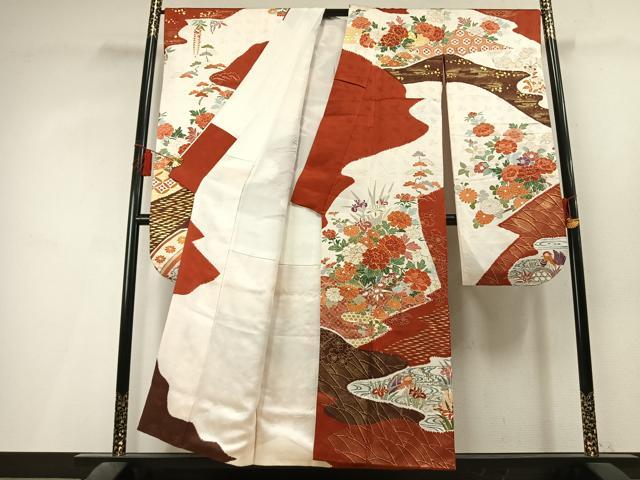 平和屋着物●創業460年・千總 振袖 駒刺繍 花鳥文 金彩 正絹 逸品 AABL3467fy