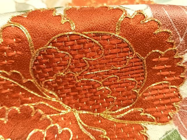 平和屋着物●創業460年・千總 振袖 駒刺繍 花鳥文 金彩 正絹 逸品 AABL3467fy