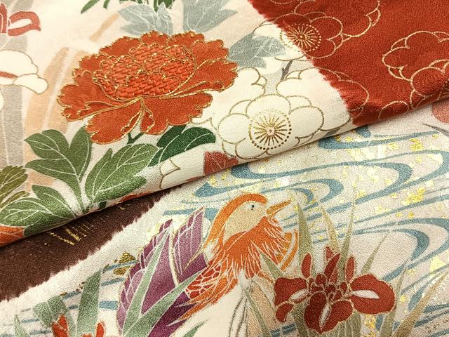 平和屋着物●創業460年・千總 振袖 駒刺繍 花鳥文 金彩 正絹 逸品 AABL3467fy