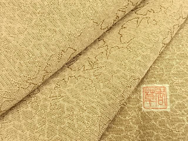 平和屋着物●上質な色無地 作家物 花尽くし地紋 枯色 正絹 逸品 未使用 AABL3484fy