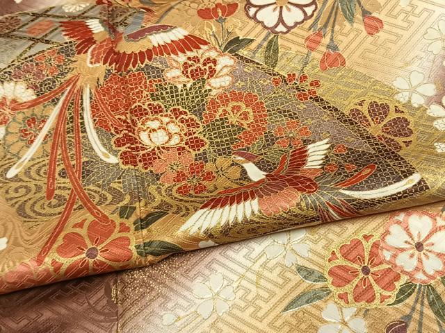 平和屋着物●豪華振袖 地紙舞蝶花鳥文 暈し染め 金彩 正絹 逸品 未使用 AABL3522fy