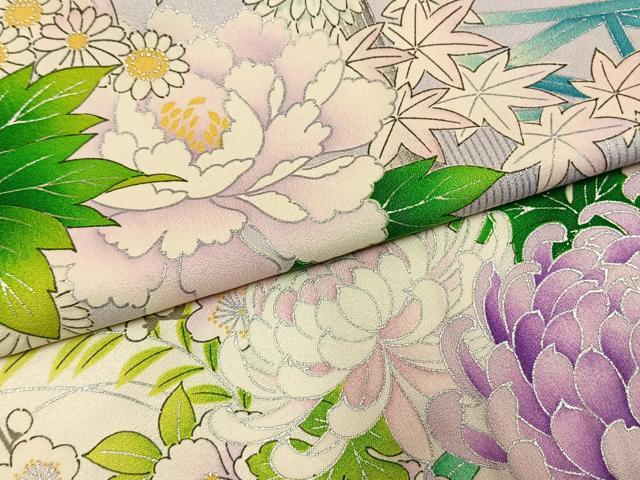 平和屋着物●豪華振袖 草花文 暈し染め 銀彩 正絹 逸品 AABL3527fy