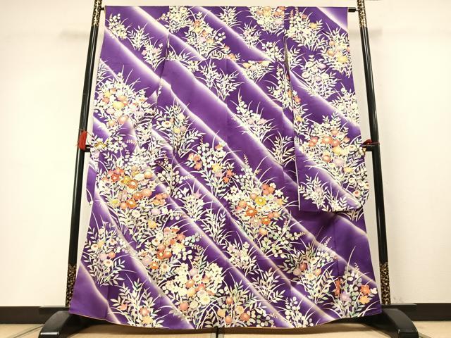平和屋着物●豪華振袖 駒刺繍 草花文 暈し染め 金彩 正絹 逸品 AABL3531fy