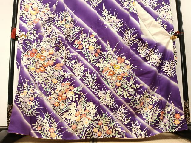 平和屋着物●豪華振袖 駒刺繍 草花文 暈し染め 金彩 正絹 逸品 AABL3531fy
