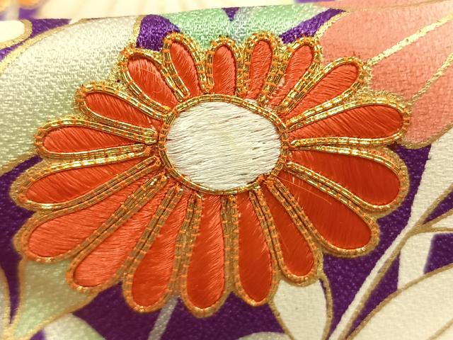 平和屋着物●豪華振袖 駒刺繍 草花文 暈し染め 金彩 正絹 逸品 AABL3531fy