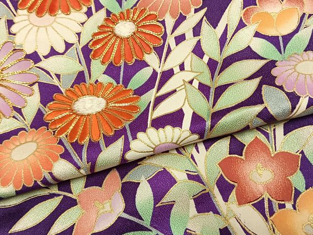 平和屋着物●豪華振袖 駒刺繍 草花文 暈し染め 金彩 正絹 逸品 AABL3531fy