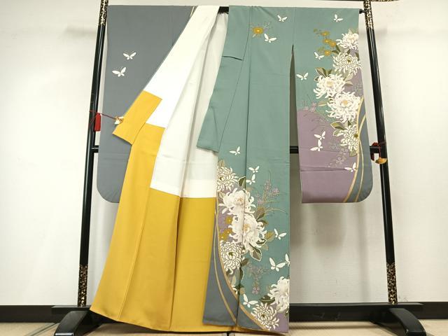 平和屋着物●豪華振袖 駒刺繍 花蝶文 金彩 正絹 逸品 AABL3540fy