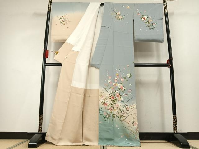平和屋着物●訪問着 友禅 作家物 枝花文 暈し染め 正絹 逸品 未使用 AABL3543fy