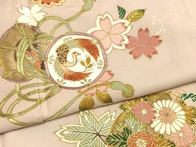 平和屋着物●訪問着 刺繍 鼓花鳥文 金糸 金彩 正絹 逸品 AABL3545fy