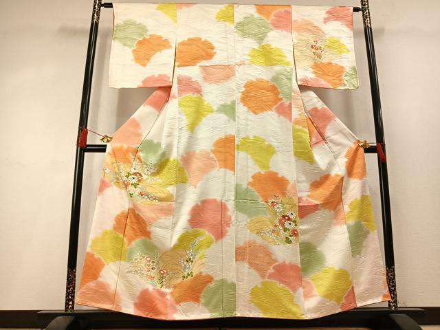平和屋着物●創業460年・千總 訪問着 駒刺繍 草花文 金彩 高島屋扱い 正絹 逸品 AABL3557fy