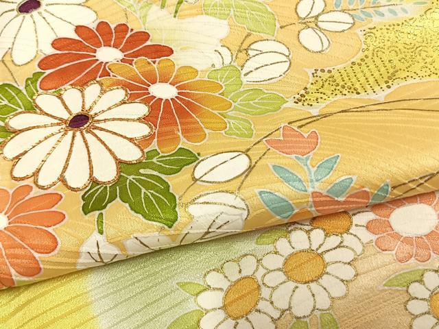 平和屋着物●創業460年・千總 訪問着 駒刺繍 草花文 金彩 高島屋扱い 正絹 逸品 AABL3557fy