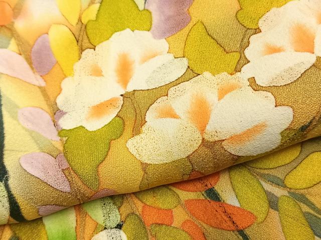 平和屋着物●上質な小紋 手描き 草花文 暈し染め 正絹 逸品 AABL3592fy