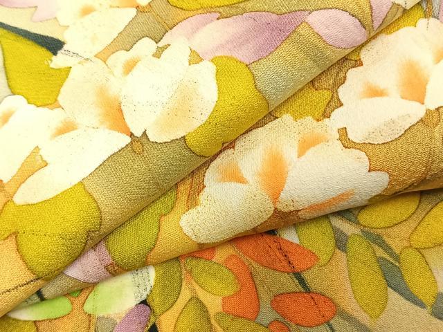 平和屋着物●上質な小紋 手描き 草花文 暈し染め 正絹 逸品 AABL3592fy