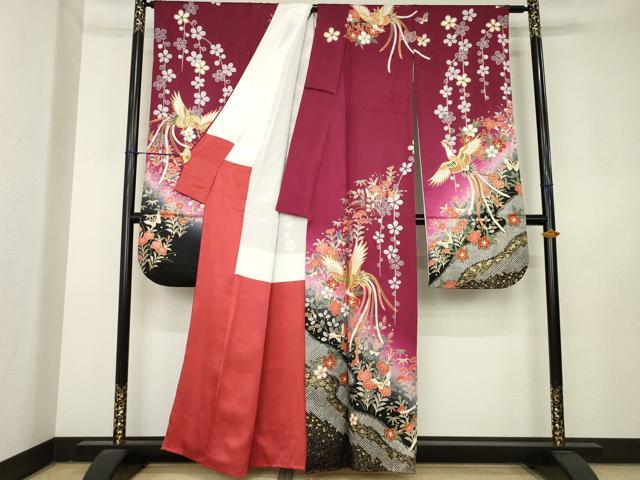 平和屋着物●豪華振袖 駒刺繍 鳳凰花蝶文 暈し染め 金彩 正絹 逸品 AABL3603ck