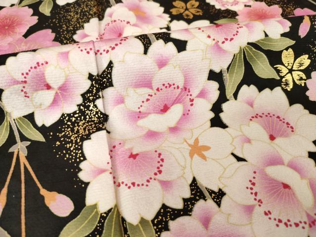 平和屋着物●豪華振袖 枝桜 暈し染め 黒地 金彩 正絹 逸品 AABL3609ck