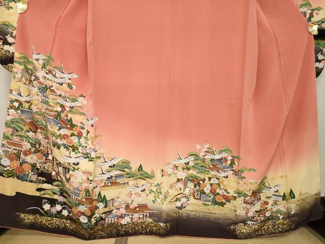 平和屋着物●豪華振袖 駒刺繍 飛鶴風景文 暈し染め 正絹 逸品 AABL3610ck