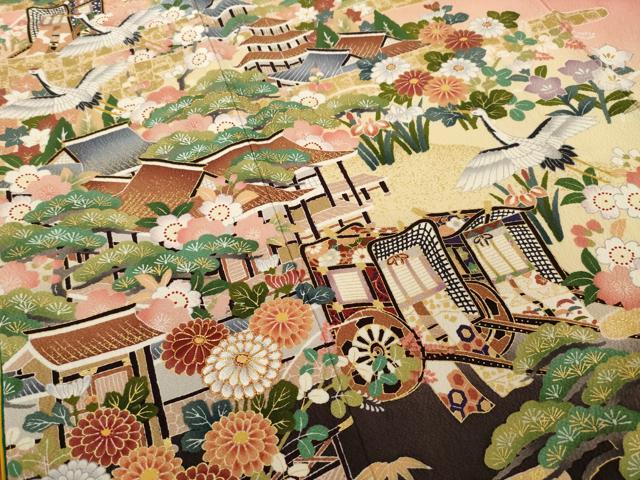 平和屋着物●豪華振袖 駒刺繍 飛鶴風景文 暈し染め 正絹 逸品 AABL3610ck