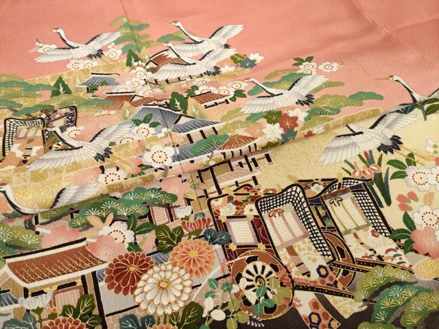平和屋着物●豪華振袖 駒刺繍 飛鶴風景文 暈し染め 正絹 逸品 AABL3610ck