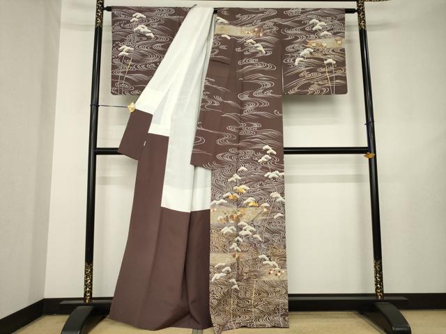 平和屋着物●訪問着 駒刺繍 流水花文 暈し染め 金彩 ますいわ屋扱い 正絹 逸品 AABL3615ck