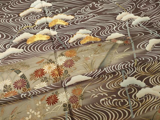 平和屋着物●訪問着 駒刺繍 流水花文 暈し染め 金彩 ますいわ屋扱い 正絹 逸品 AABL3615ck
