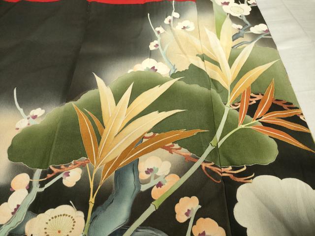 平和屋本店●アンティーク 大正ロマン 振袖 竹 枝梅 金彩 正絹 逸品 AABL3620ck