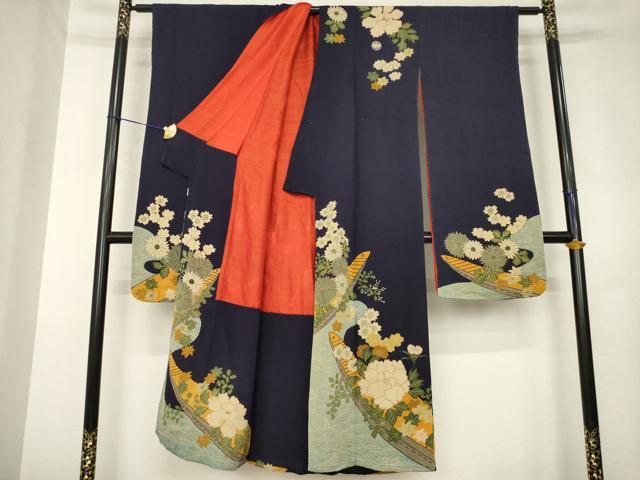 平和屋本店●アンティーク 大正ロマン 振袖 中国三大刺繍 相良刺繍 花船 正絹 逸品 AABL3621ck