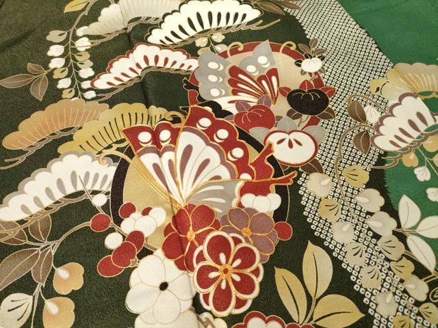 平和屋着物●豪華振袖 駒刺繍 花蝶丸文 金通し地 正絹 逸品 AABL3631ck