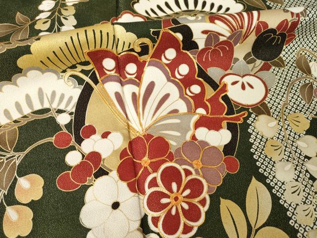 平和屋着物●豪華振袖 駒刺繍 花蝶丸文 金通し地 正絹 逸品 AABL3631ck