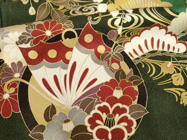 平和屋着物●豪華振袖 駒刺繍 花蝶丸文 金通し地 正絹 逸品 AABL3631ck