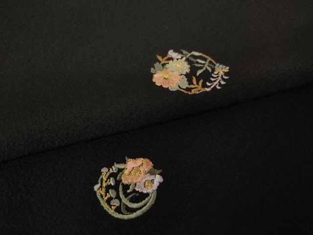 平和屋着物●上質な小紋 総刺繍 花丸文 黒地 金糸 正絹 逸品 AABL3636ck