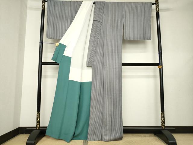 平和屋着物●上質な小紋 縞 正絹 逸品 AABL3639ck