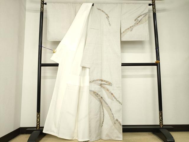 平和屋着物●本場大島紬 訪問着 中国三大刺繍 汕頭刺繍 スワトウ刺繍 総刺繍 白大島 100亀甲 蔓帯花文 金糸 正絹 逸品 AABL3644ck