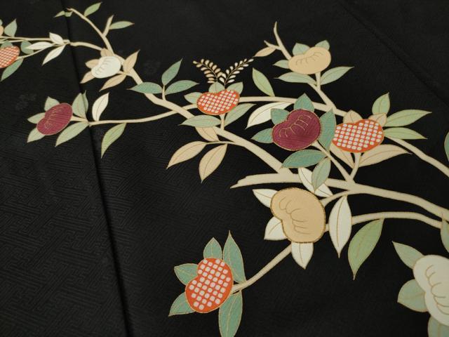 平和屋着物●豪華黒留袖 駒刺繍 橘 金彩 正絹 逸品 AABL3655ck