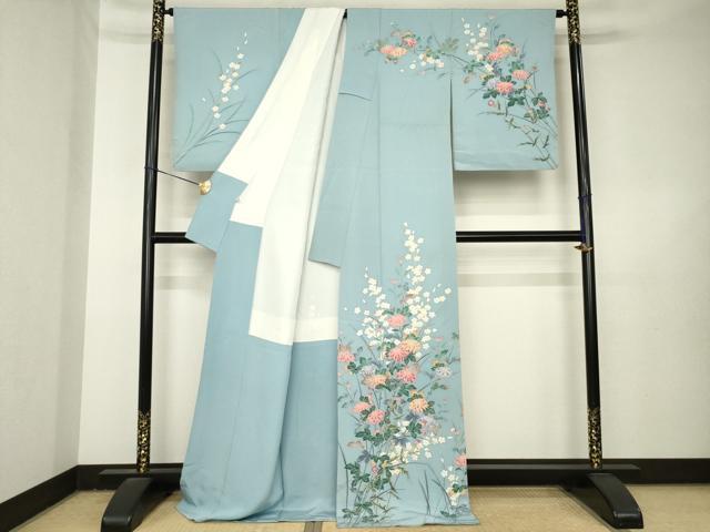 平和屋着物●十日町友禅作家 一梗 訪問着 草花文 ロング丈 正絹 逸品 AABL3658ck