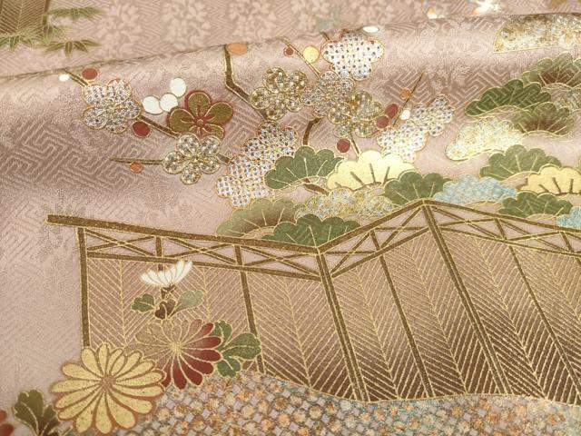平和屋着物●豪華色留袖 風景花文 金彩 正絹 逸品 AABL3661ck
