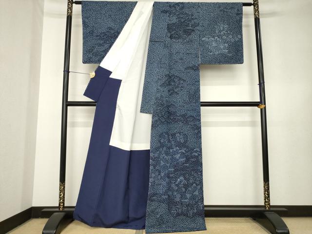 平和屋着物●訪問着 流水風景文 藍 正絹 逸品 未使用 AABL3662ck