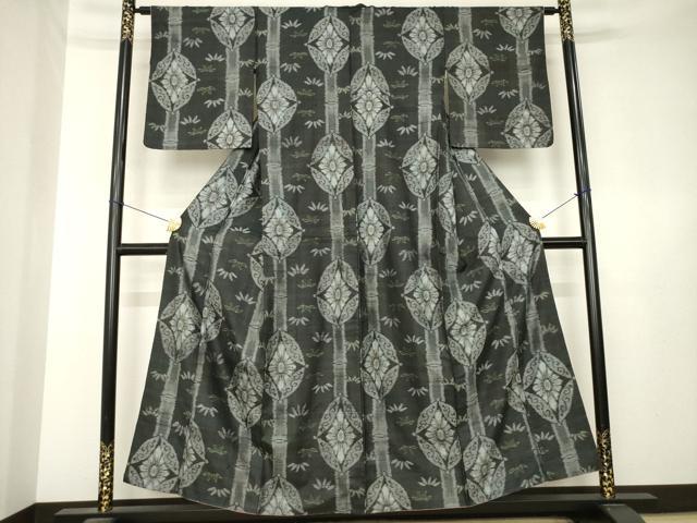 平和屋着物●アンティーク大島 本場大島紬 七宝花文 割込み絣 黒地 正絹 逸品 AABL3664ck