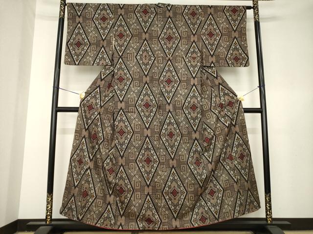 平和屋着物●本場大島紬 割込み絣 花菱文 正絹 逸品 AABL3670ck